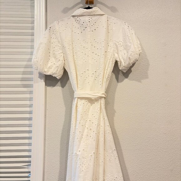 NWT Sam Edelman Puff Sleeve Eyelet Shirtdress XS White Floral Tie Belt - Picture 5 of 5